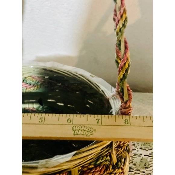 Woven vintage Green basket Spiral Handle 12” Tall beautiful accents - Picture 6 of 7